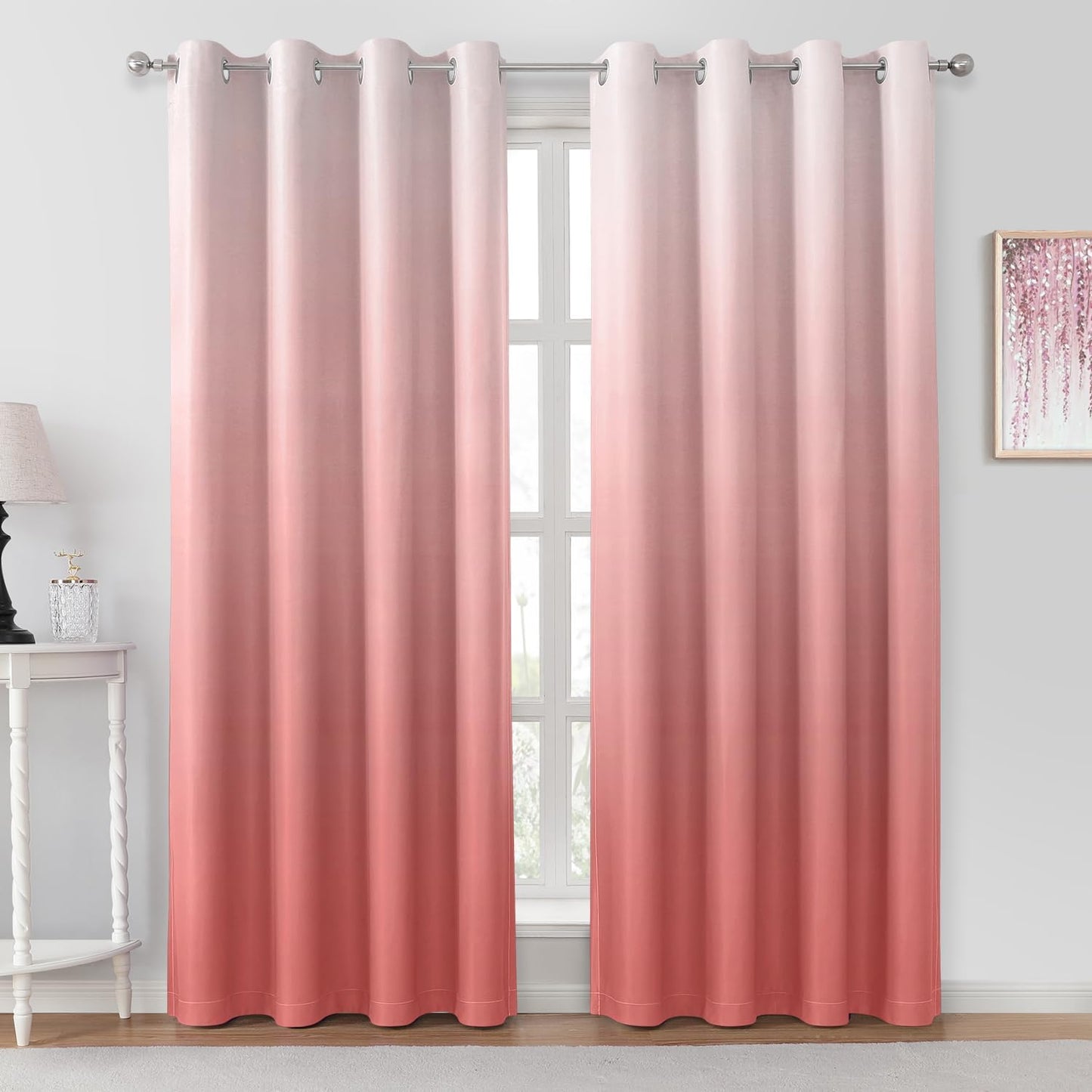 HOMEIDEAS Navy Blue Ombre Blackout Curtains 52 X 84 Inch Length Gradient Room Darkening Thermal Insulated Energy Saving Grommet 2 Panels Window Drapes for Living Room/Bedroom  HOMEIDEAS Coral Pink 52"W X 96"L 
