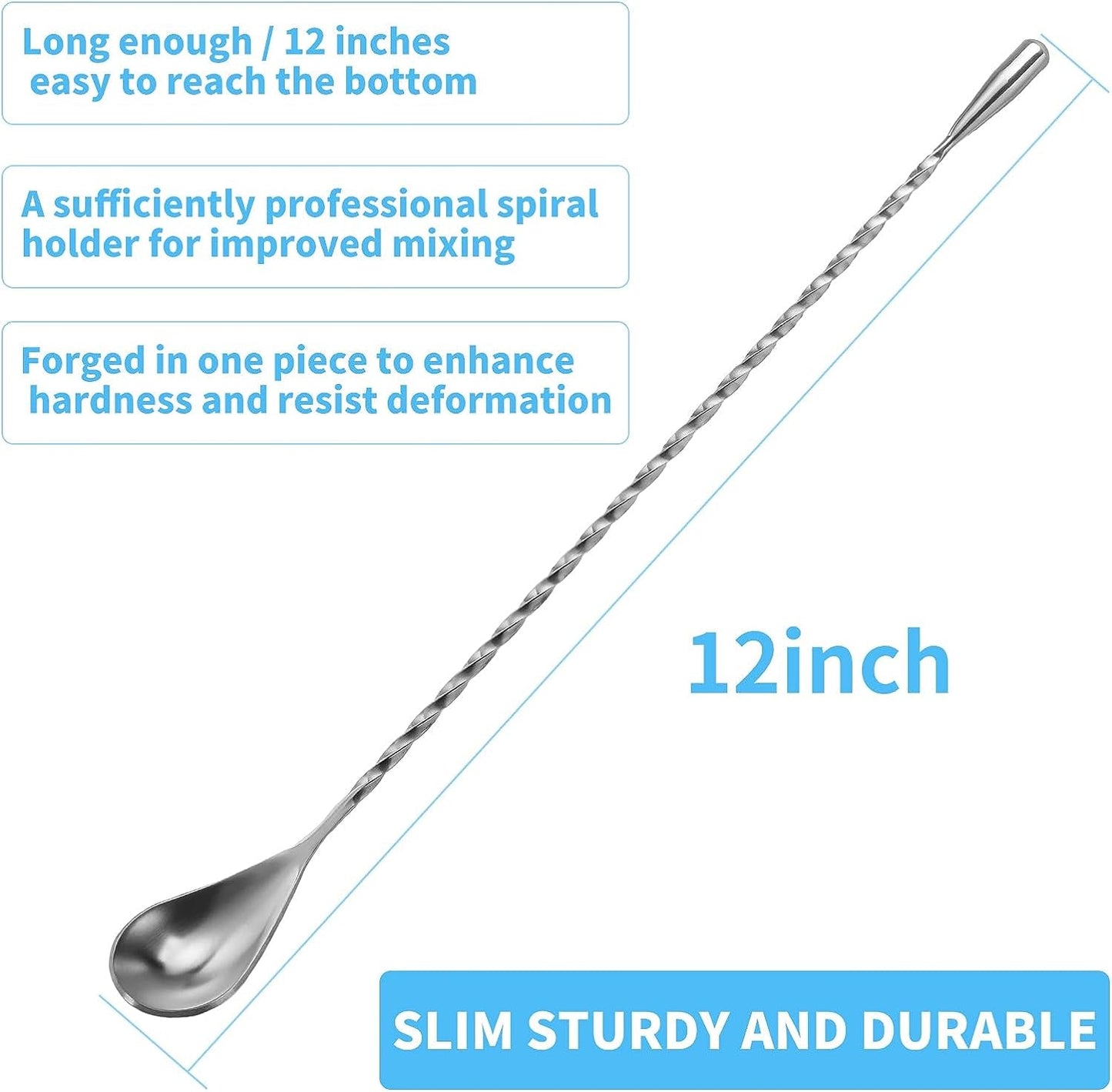 6 Pcs 12 Inch Bar Mixing Spoon Cocktail Spoon Stainless Steel Bar Long Spoon with Spiral Pattern