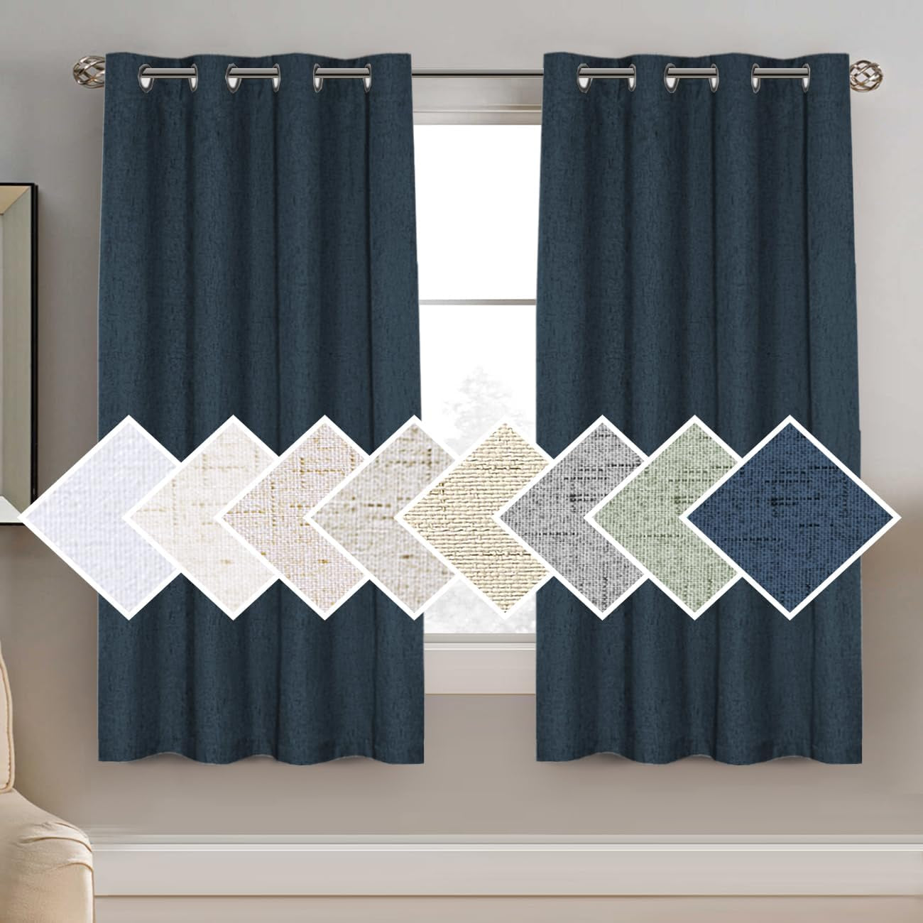 H.VERSAILTEX 100% Blackout Curtains for Bedroom Thermal Insulated Linen Textured Curtains Heat and Full Light Blocking Drapes Living Room Curtains 2 Panel Sets, 52X84 - Inch, Natural  H.VERSAILTEX Navy 1 Panel - 52"W X 63"L 