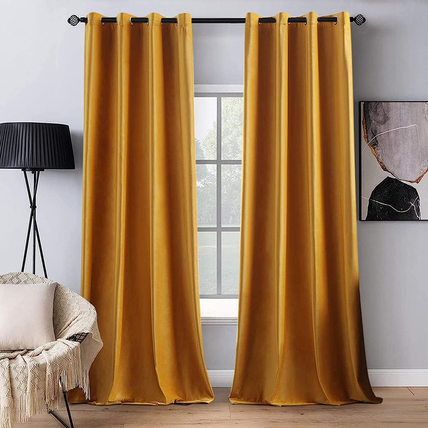 MIULEE Velvet Curtains Olive Green Elegant Grommet Curtains Thermal Insulated Soundproof Room Darkening Curtains/Drapes for Classical Living Room Bedroom Decor 52 X 84 Inch Set of 2  MIULEE Mustard Yellow W52 X L96 