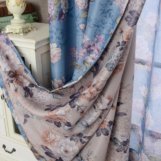 SUOUO Double Sided Floral Blackout Curtains for Bedroom Patterned Vintage Flower Thermal Insulated Window Drapes Room Darkening for Living Room 2 Panels 84 Inches Long Blue  SUOUO Front ( Blue Color)/Back ( Coffee Color) W52 X L96 Inch,1Pair 