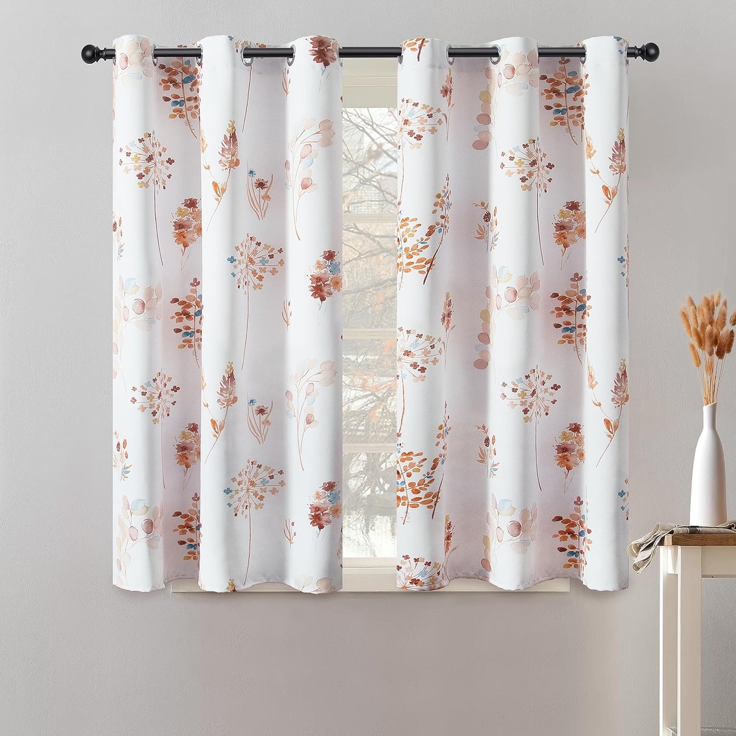 XTMYI 63 Inch Length Sage Green Window Curtains for Bedroom 2 Panels,Room Darkening Watercolor Floral Leaves 80% Blackout Flowered Printed Curtains for Living Room with Grommet,1 Pair Set  XTMYI Orange  Blue 34"X45" 