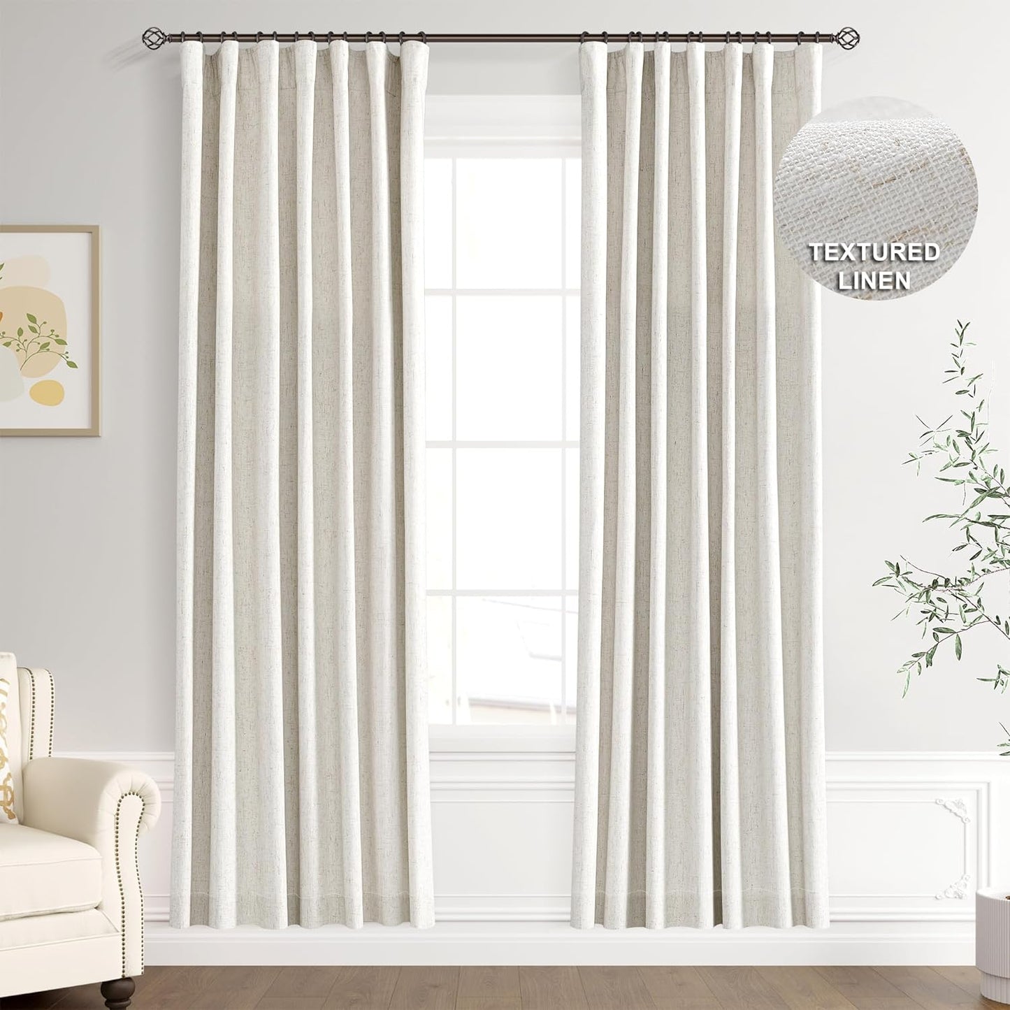 Joywell 100% Blackout Linen Curtains 102 Inches Long, Rod Pocket/Back Tab/Hook Belt/Clip Rings, Thermal Insulated Floor Length Drapes for Bedroom Dining Living Room(2 Panels,W52 X L102,Linen)  Joywell Natural Beige 52W X 78L Inch X 2 Panels 