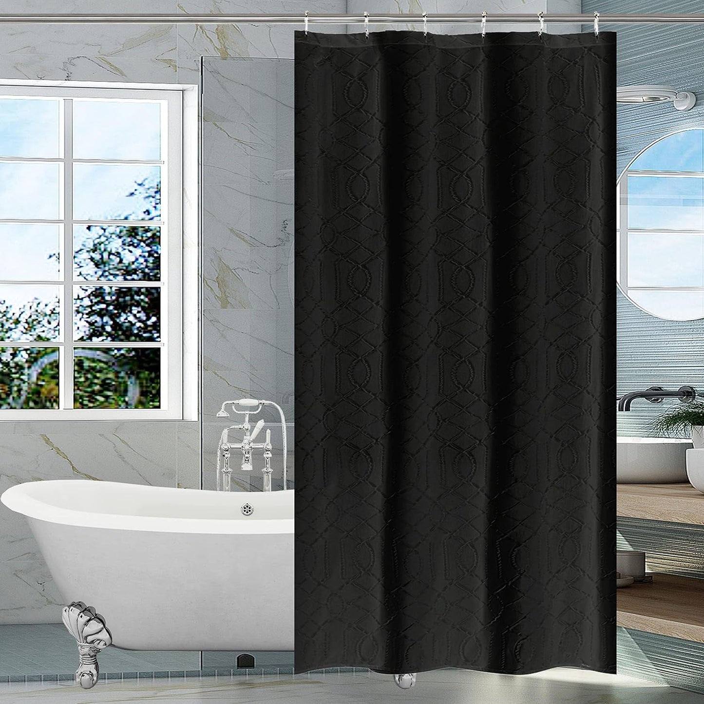 OWENIE White Shower Curtain for Bathroom, 3D Embossed Geometric Polyester White Water-Proof Fabric Shower Curtains, Modern Luxury Elegant Innovative Design Hotel Style, 72 X 72 Inch