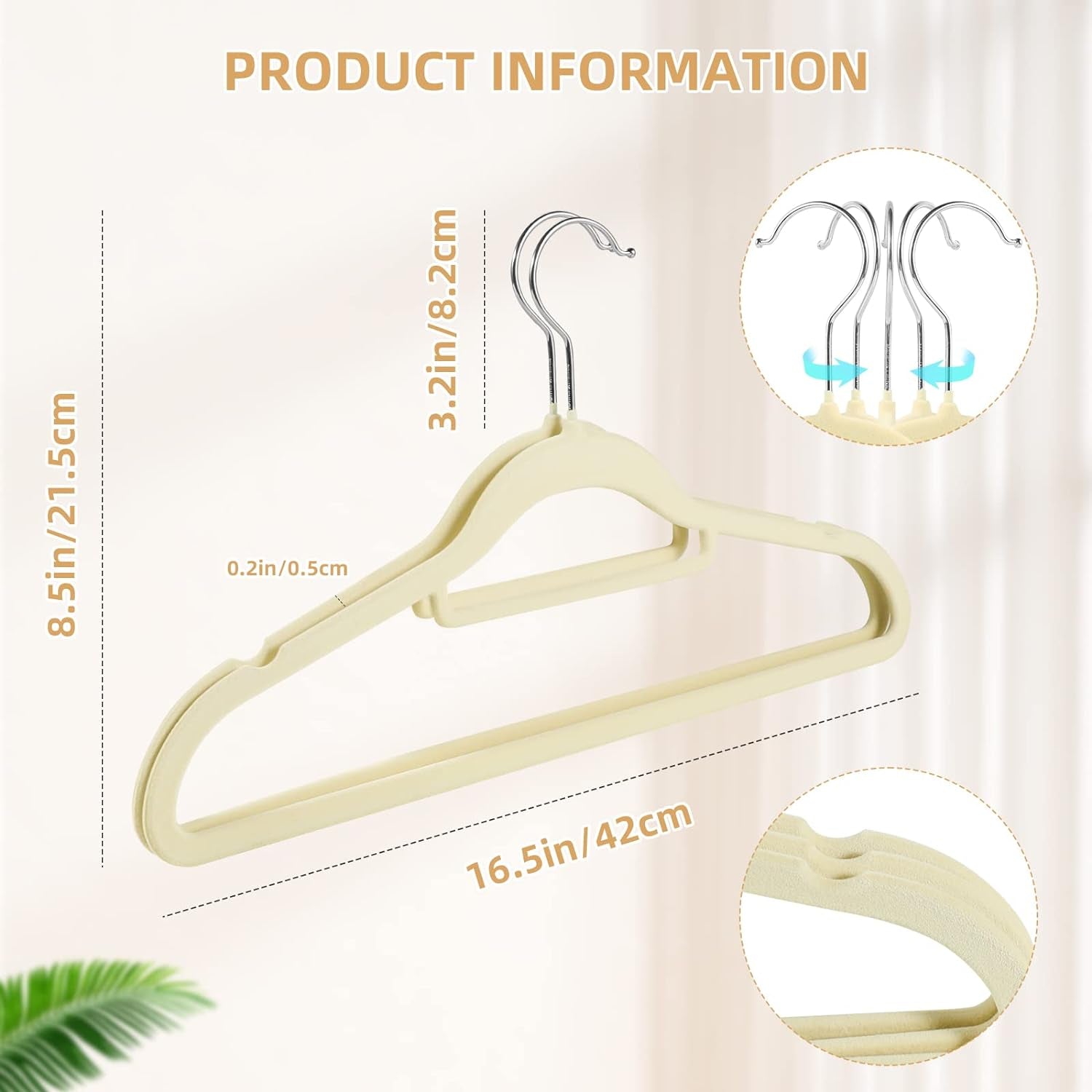 20 Pack Non-Slip Velvet Suit Hangers with 360° Swivel Hook - Space Saving Beige Clothes Hangers, Heavy Duty for Adults