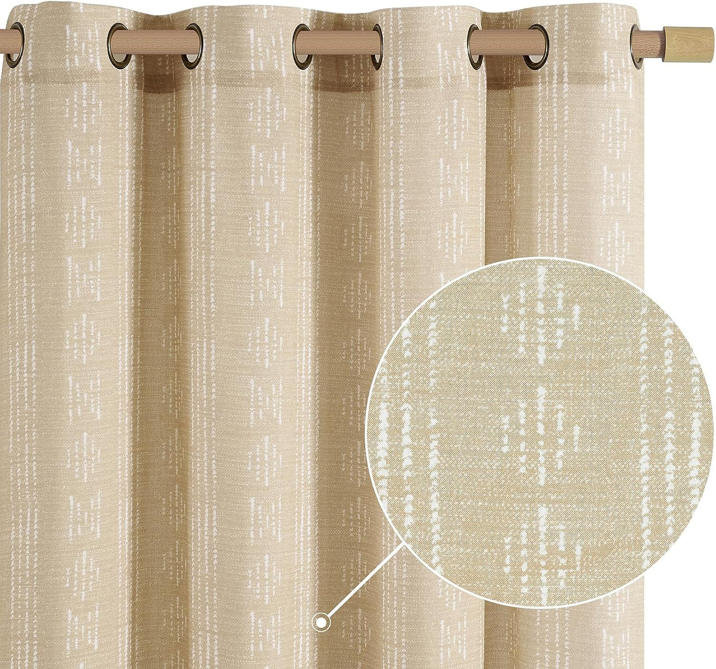 Jinchan Boho Curtains Linen Sliding Patio Door Curtains 84 Inches Long 1 Panel Divider Drapes Extra Wide Black Farmhouse Curtains for Living Room Geometric Striped Light Filtering Grommet Curtains  CKNY HOME FASHION Boho| Beige W52 X L63 