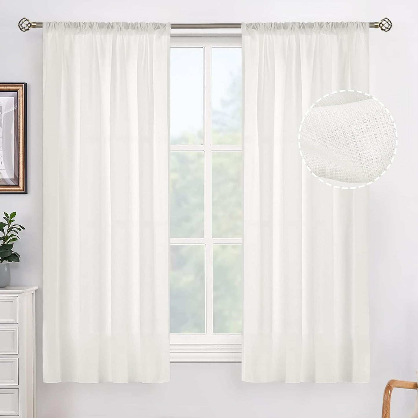 Bgment White Semi Sheer Curtains 95 Inch for Bedroom, Linen Look Rod Pocket Light Filtering Privacy Sheer Curtains for Living Room, Opaque White Sheer Curtains 2 Panels, Each 42 X 95 Inch  BGment Ivory Cream 52W X 54L 