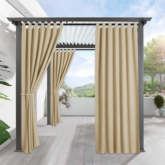 RYB HOME Outdoor Patio Curtains - Blackout Waterproof Porch Curtains & Drapes Privacy Protect Sunight Block for Pavilion Pergola Porch, 1 Panel, W 52 X L 84 Inch, Cream Beige  RYB HOME   