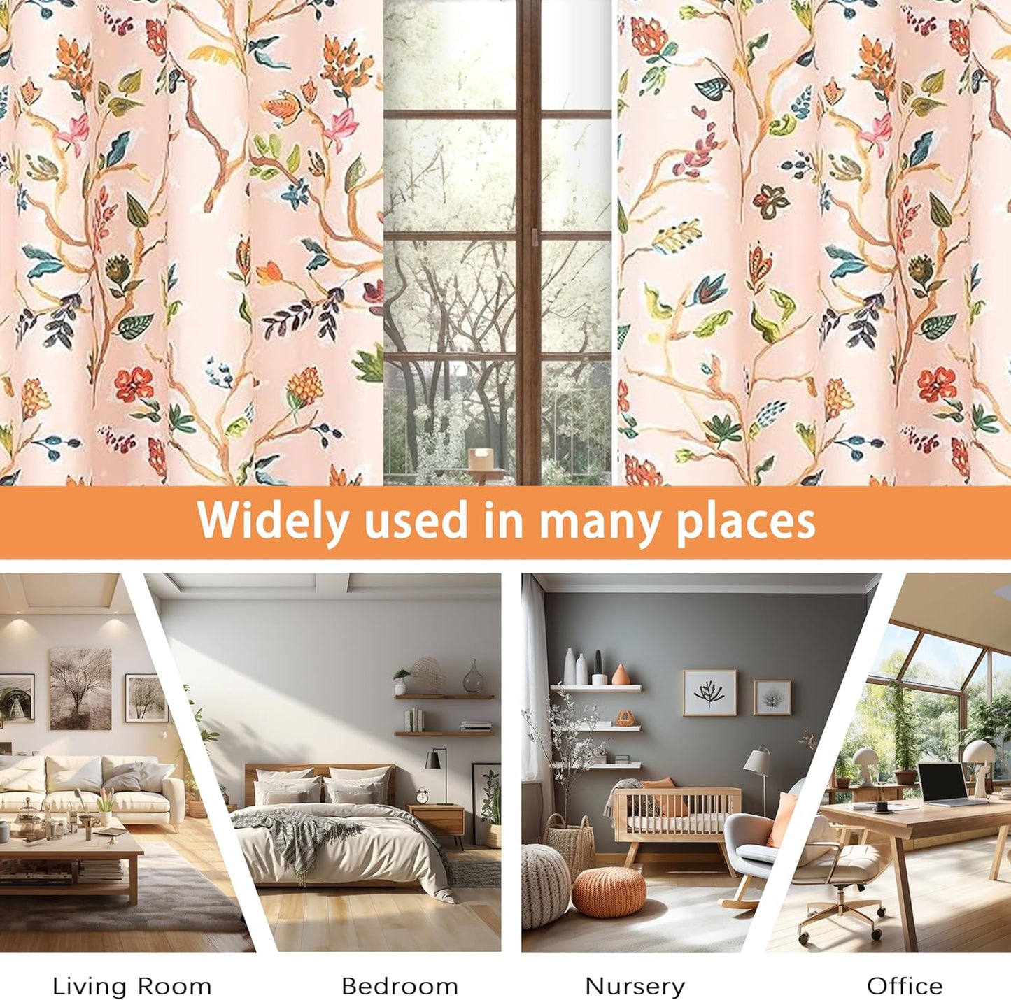 Driftaway Lauren Colorful Watercolor Tree Pattern Energy Saving Thermal Insulated Blackout Lined Grommet Window Curtain 2 Panels for Living Room Bedroom 52 Inch by 102 Inch Blush  DriftAway   