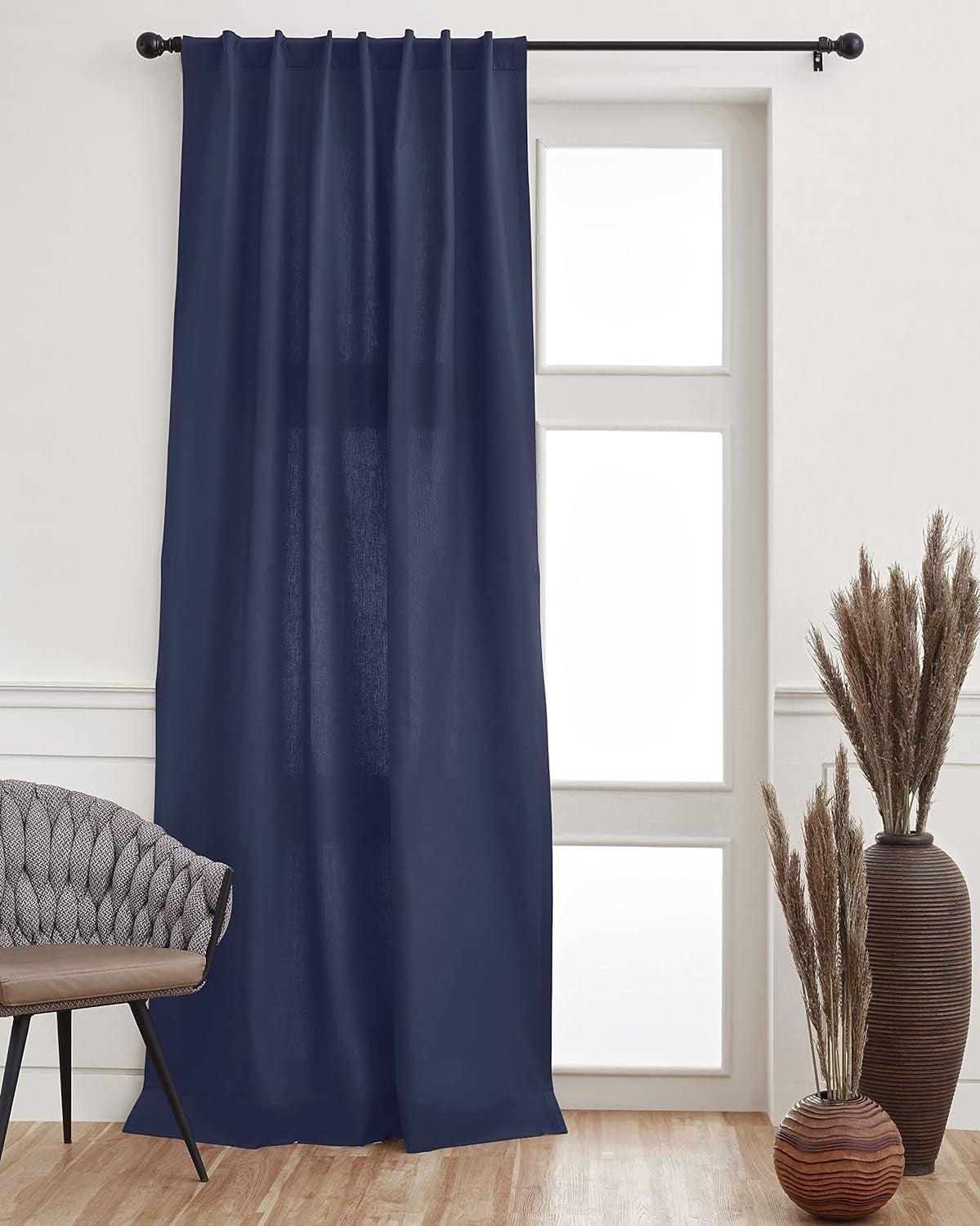 Solino Home Cotton Linen Curtain Ivory – 52 X 54 Inch Curtain with Rod Pocket and Hidden Tab – 2 in 1 Hanging Style Curtain for Living Room, Indoor, Outdoor  Solino Home Navy 52 X 144 Inch 