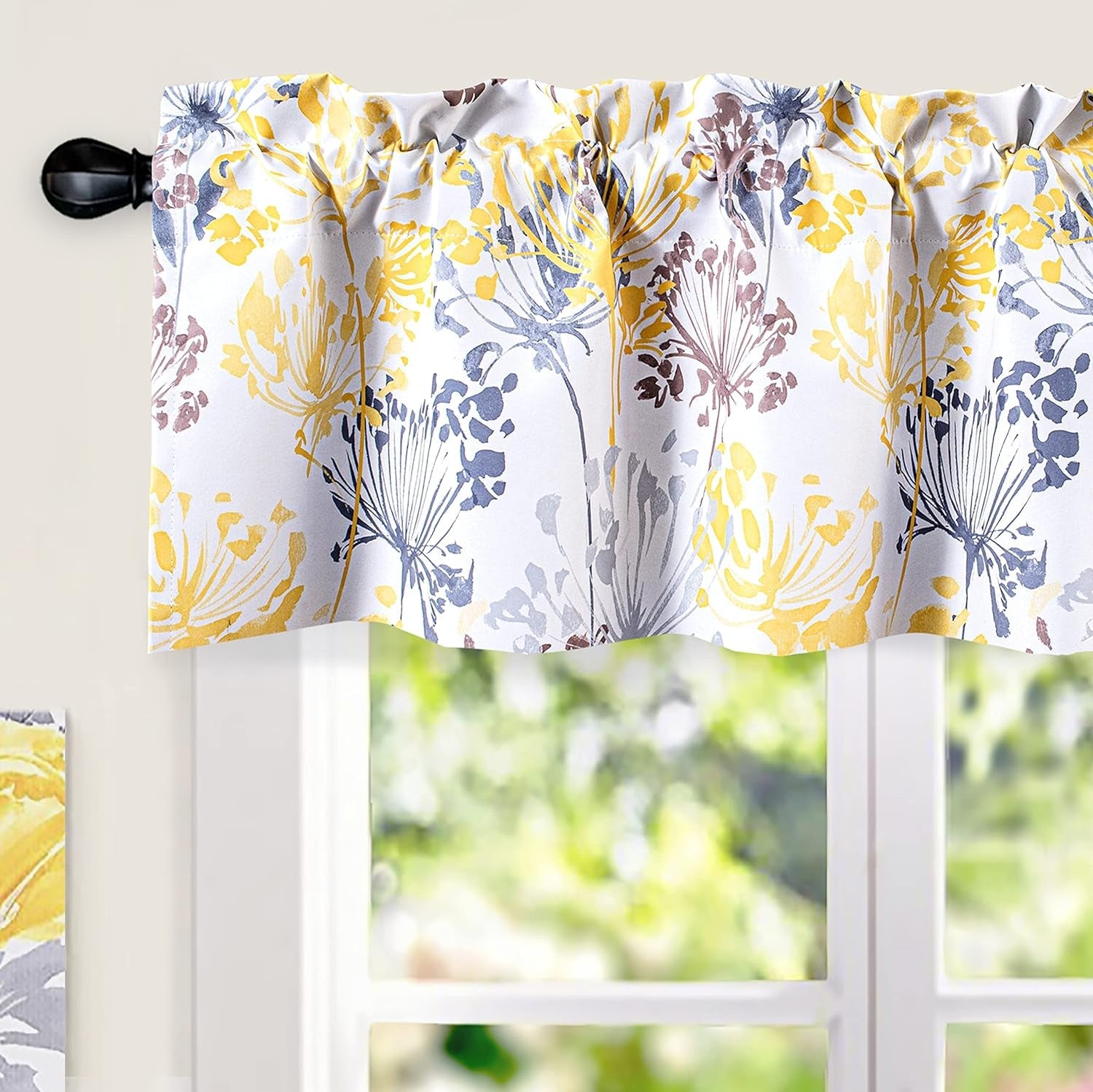 Driftaway Acacia Floral Blossom Watercolor Printed 100 Percent Blackout Thermal Insulated Window Curtain Valance Rod Pocket Single 52 Inch by 18 Inch plus 2 Inch Header Yellow