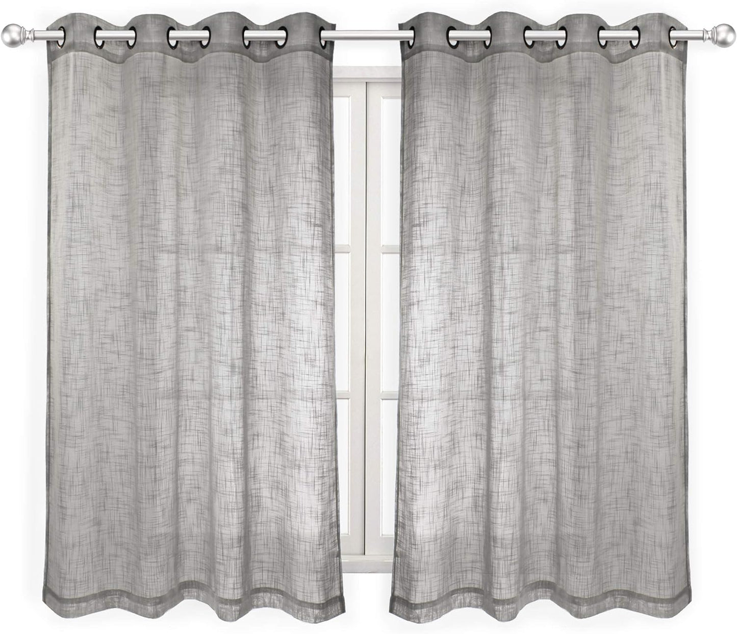 VOILYBIRD Palma Light Filtering Drapes Natural Linen Blended Semi Sheer Curtains 84 Inches Long Bronze Grommet for Bedroom (Natural, 52" W X 84" L, 2 Panels)  VOILYBIRD Grey 52"W X 63"L 
