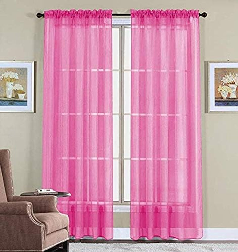 2 Piece Sheer Luxury Curtain Panel Set for Kitchen/Bedroom/Backdrop 84" Inches Long (White )  Jasmine Linen Pink  