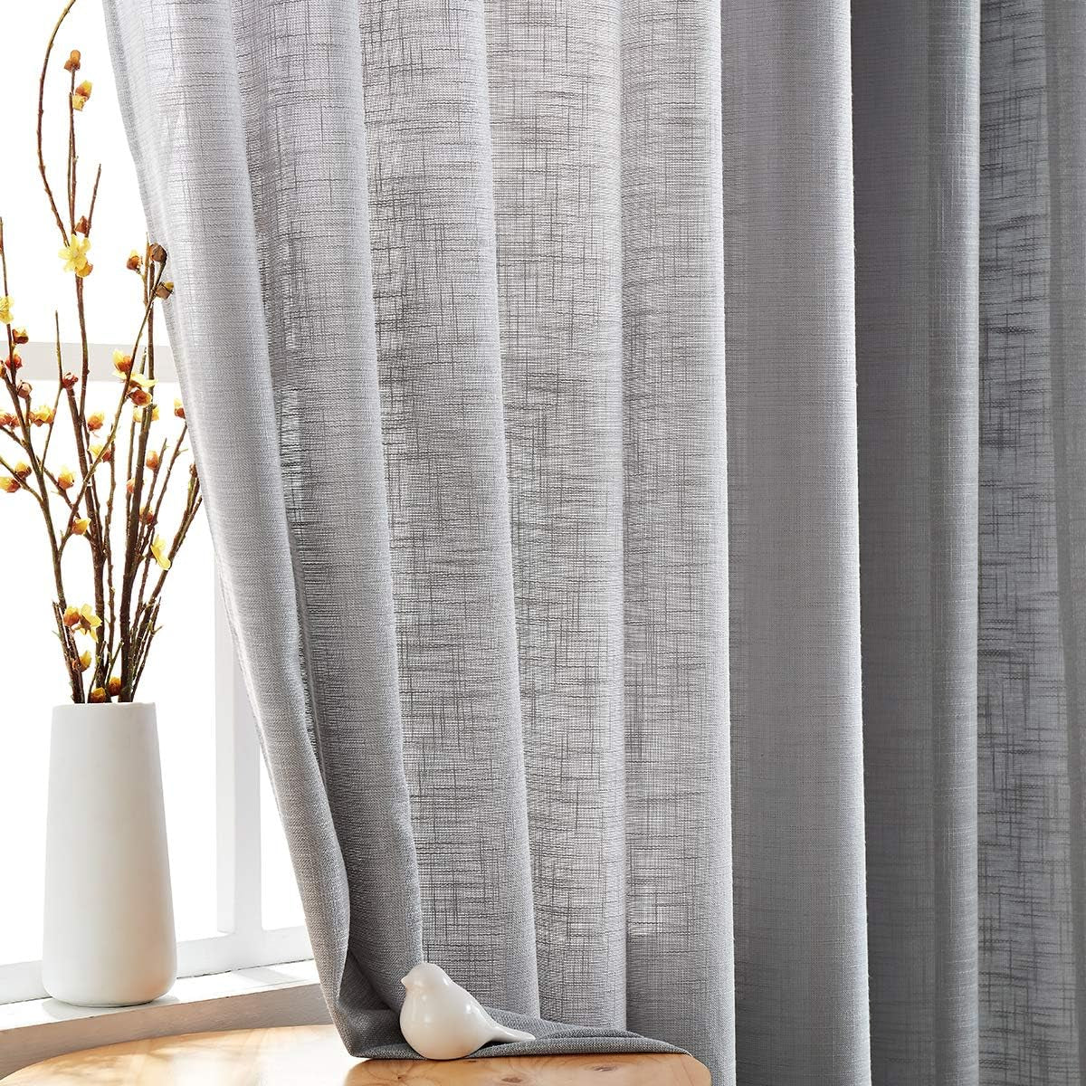FMFUNCTEX Grey Semi-Sheer Curtains for Living Room Rich Linen Textured Rod Pocket Window Curtain Draperies for Guest Room Not See through 52”W X63”L Set of 2  Fmfunctex Grey 52" X 96" 2Pcs 