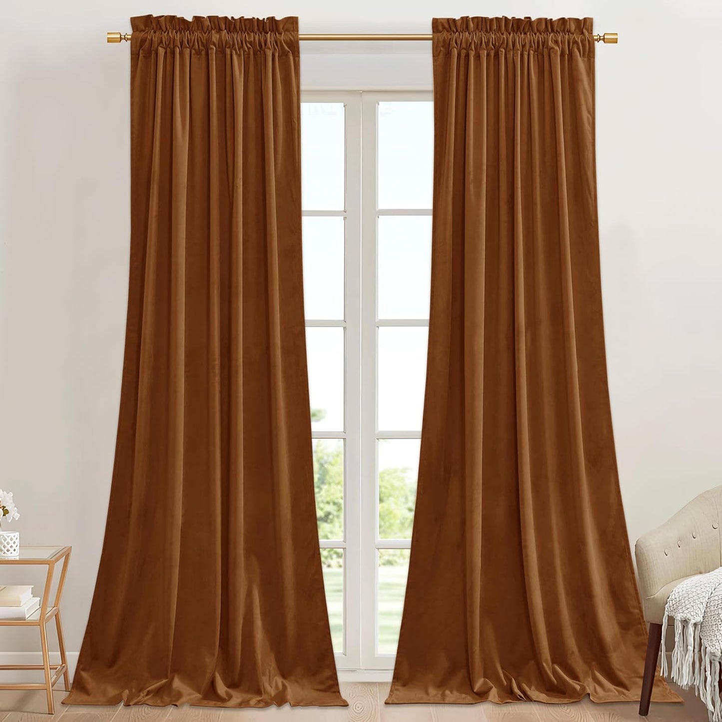 Stangh Theater Red Velvet Curtains - Super Soft Velvet Blackout Insulated Curtain Panels 84 Inches Length for Living Room Holiday Decorative Drapes for Master Bedroom, W52 X L84, 2 Panels  StangH Burnt Orange W42" X L84" 