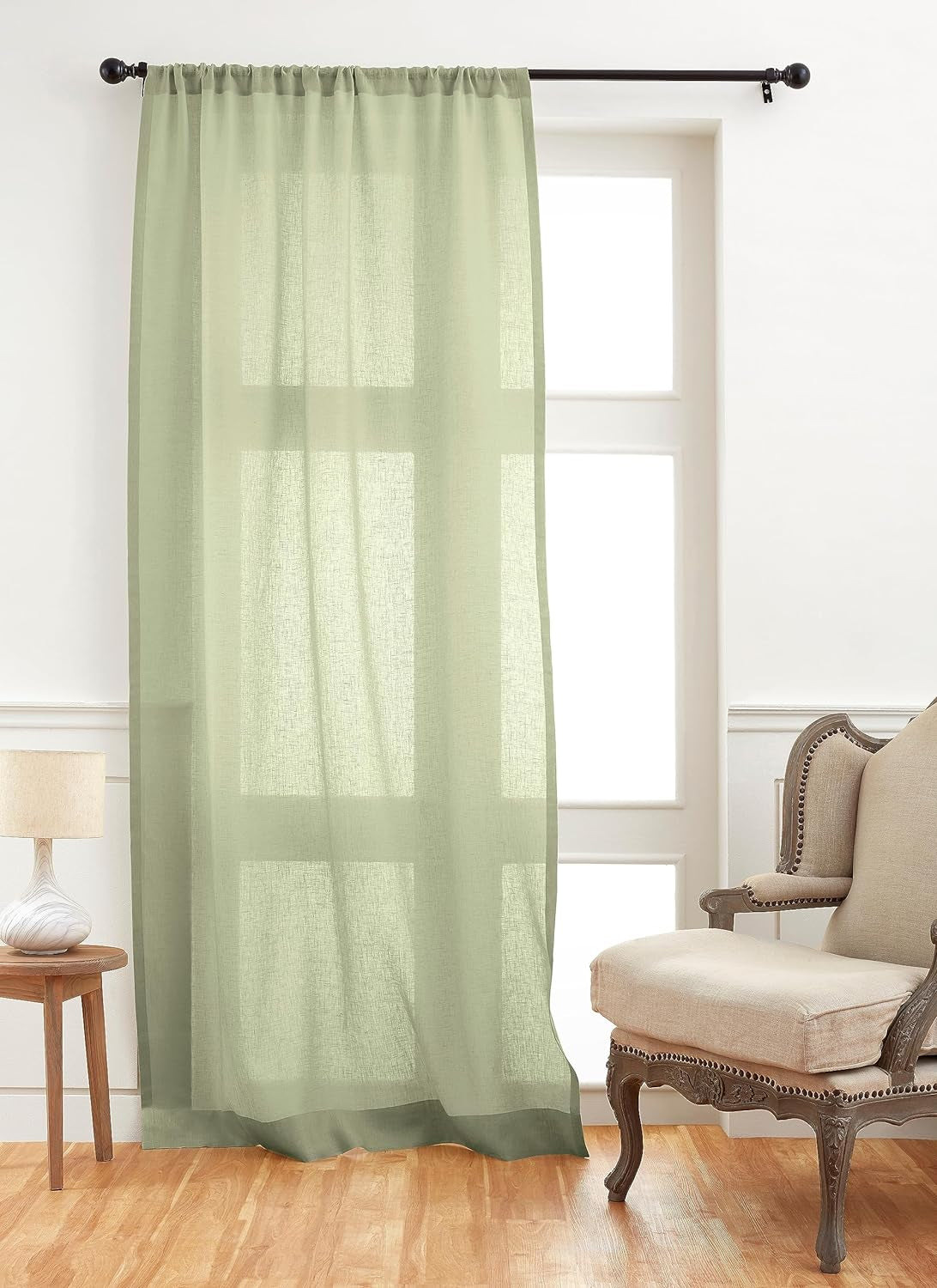 Solino Home Linen Sheer Curtain – 52 X 45 Inch Light Natural Rod Pocket Window Panel – 100% Pure Natural Fabric Curtain for Living Room, Indoor, Outdoor – Handcrafted from European Flax  Solino Home Sage Green 52 X 144 Inch 