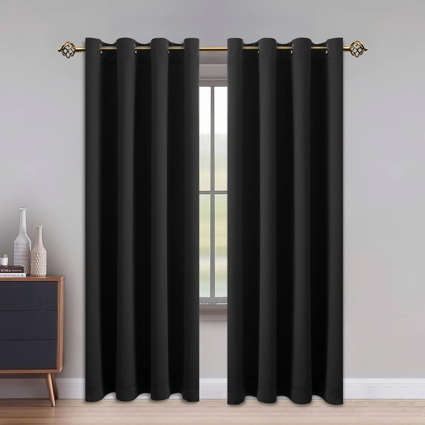 LUSHLEAF Blackout Curtains for Bedroom, Solid Thermal Insulated with Grommet Noise Reduction Window Drapes, Room Darkening Curtains for Living Room, 2 Panels, 52 X 63 Inch Grey  SHEEROOM Black 52 X 108 Inch 