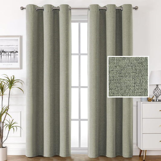 H.VERSAILTEX 100% Blackout Linen Look Curtains Thermal Insulated Curtains for Living Room Textured Burlap Drapes for Bedroom Grommet Linen Noise Blocking Curtains 42 X 84 Inch, 2 Panels - Sage  H.VERSAILTEX Sage 42"W X 84"L 