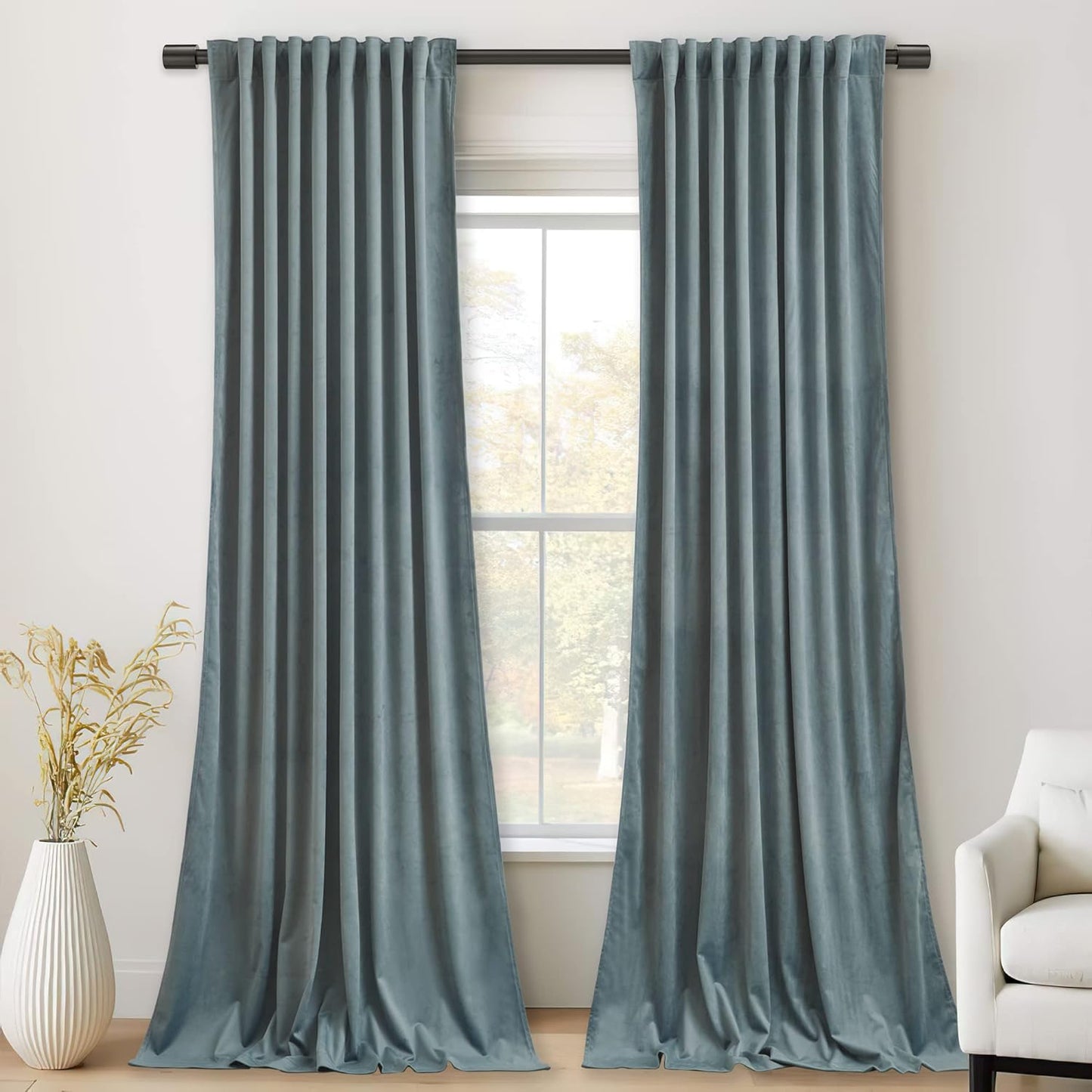 Stangh Velvet Curtains 84 Inches - Gold Brown Blackout Thermal Insulated Window Drapes for Living Room, Back Tab Luxury Home Decor Curtains for Bedroom Sliding Door, W52 X L84, 2 Panels  StangH Stone Blue W52" X L120" 