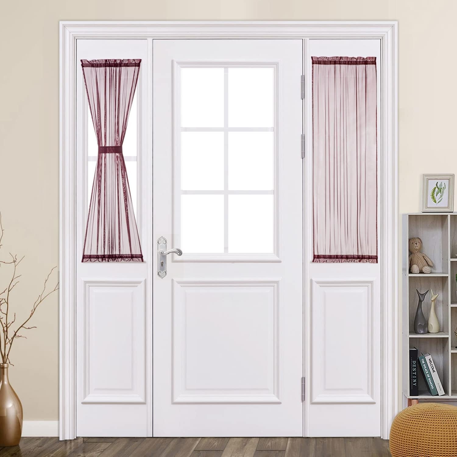MIULEE French Door Sheer Curtains for Front Back Patio Glass Door Light Filtering Window Treatment with 2 Tiebacks 54 Wide and 72 Inches Length, White, Set of 2  MIULEE   