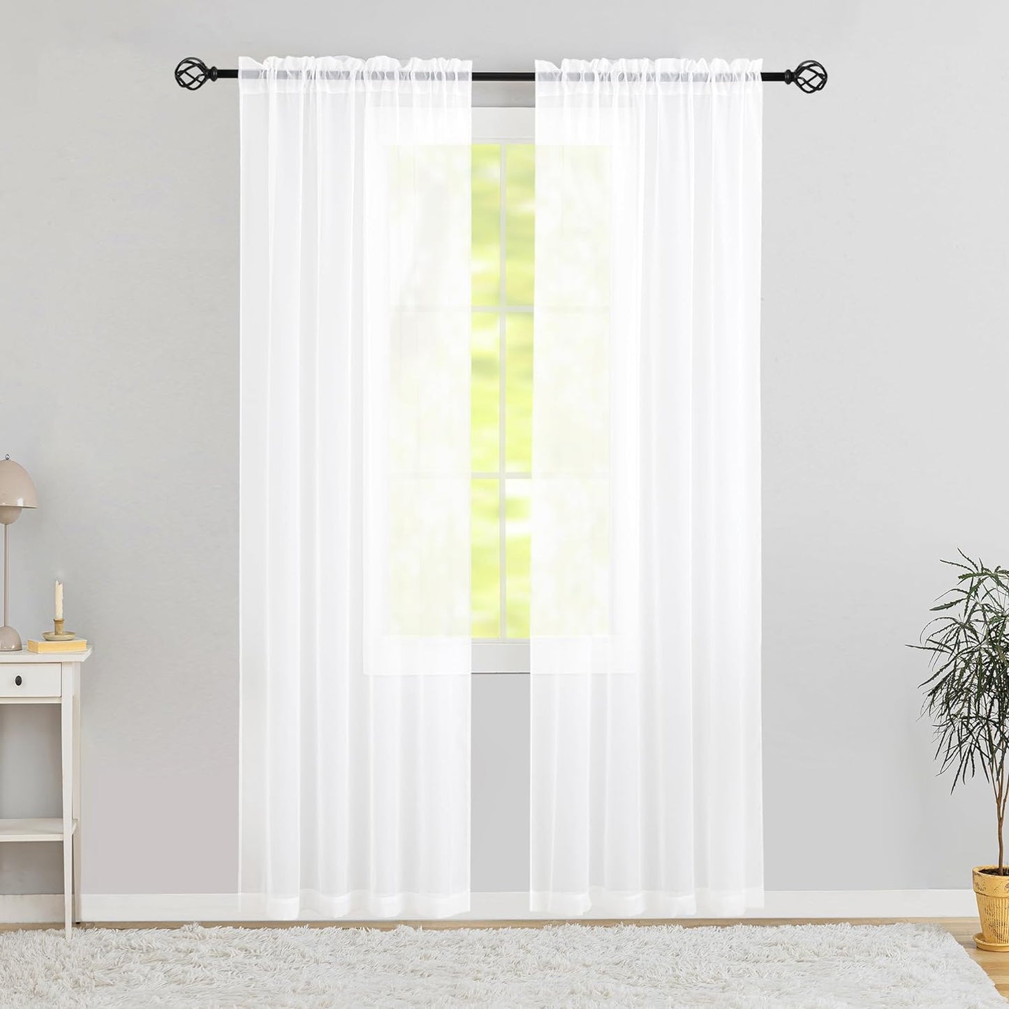 Semi Voile White Sheer Curtains 84 Inches Long 2 Panels Rod Pocket Window Treatment for Living Room Bedroom Dining Room(White 52" W X 84" L)  Karseteli White 38"W X 72"L 