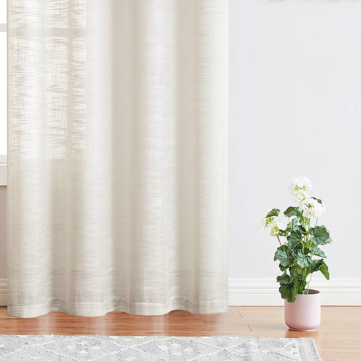 FMFUNCTEX Natural Semi-Sheer Curtains for Living Room Rich Linen Textured Look Window Curtain Draperies 52”W X63”L 2 Panels Grommet Top  Fmfunctex   