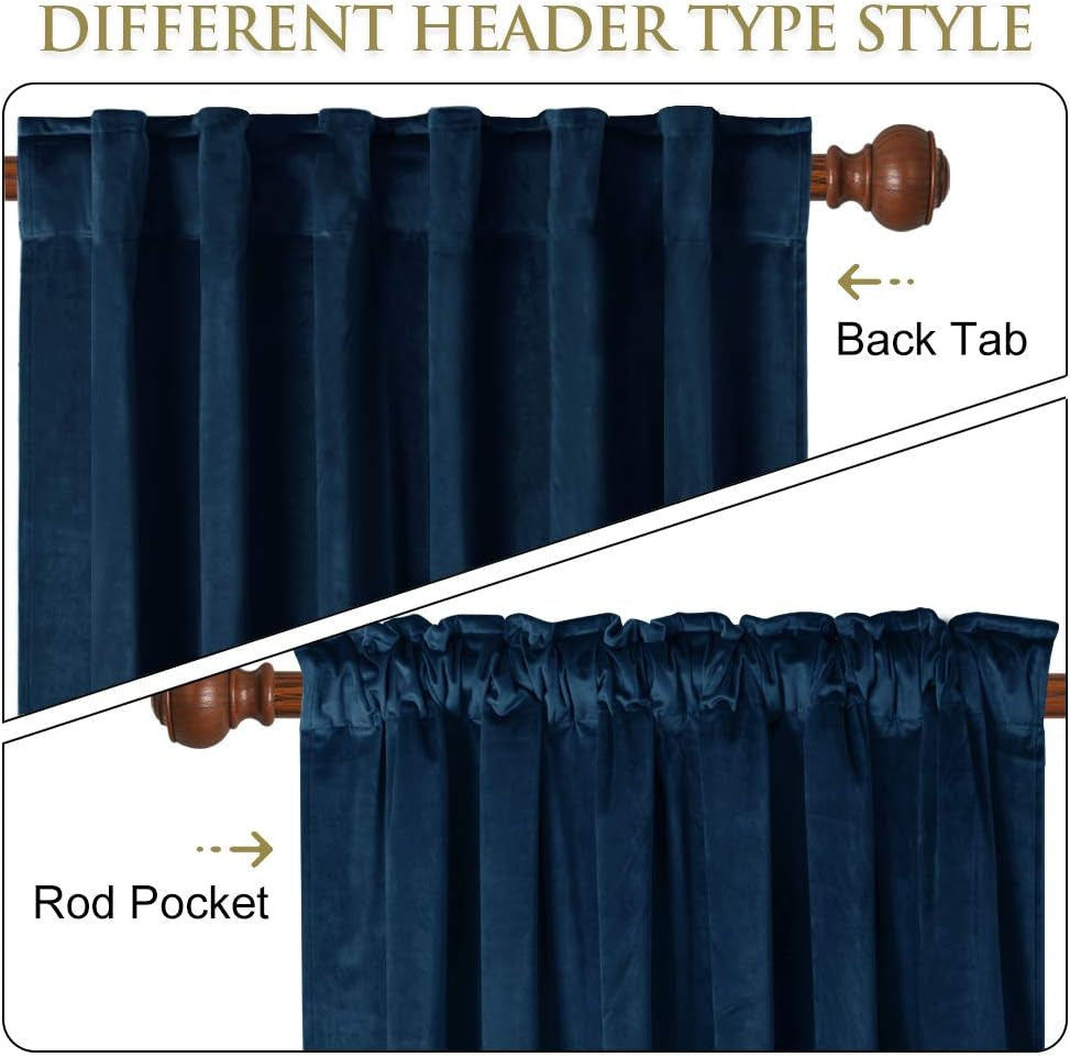 Stangh Navy Blue Velvet Curtains 96 Inches Long for Living Room, Luxury Blackout Sliding Door Curtains Thermal Insulated Window Drapes for Bedroom, W52 X L96 Inches, 1 Panel  StangH   