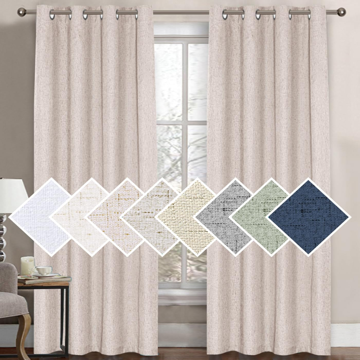 H.VERSAILTEX 100% Blackout Curtains for Bedroom Thermal Insulated Linen Textured Curtains Heat and Full Light Blocking Drapes Living Room Curtains 2 Panel Sets, 52X84 - Inch, Natural  H.VERSAILTEX Natural 1 Panel - 52"W X 96"L 