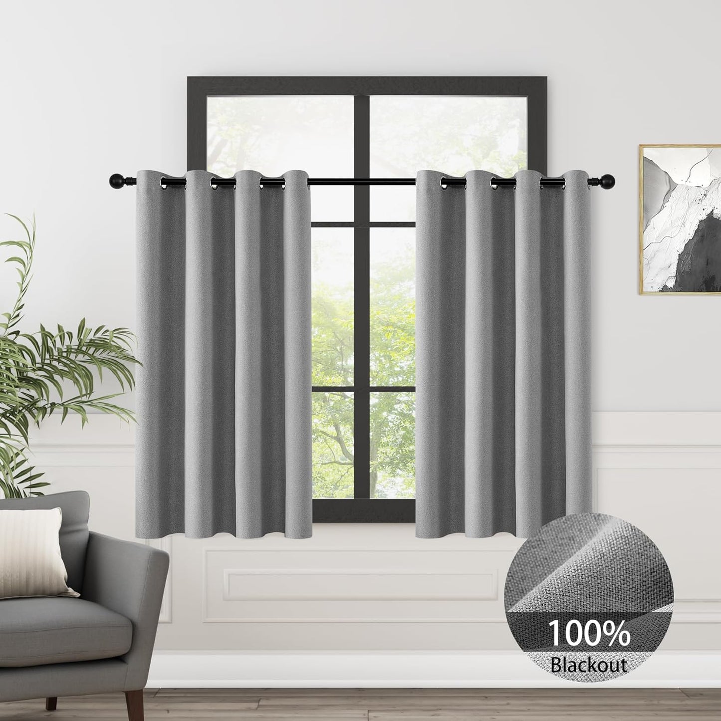 Full Blackout Curtains 84 Inches Long for Bedroom, Neutral Flax Linen Black Out Drapes, 2 Panels Grommet Room Darkening Curtains 84 Inch Length with Backing for Living Room Light Beige 52X84  ChrisDowa Grey 52W X 54L 