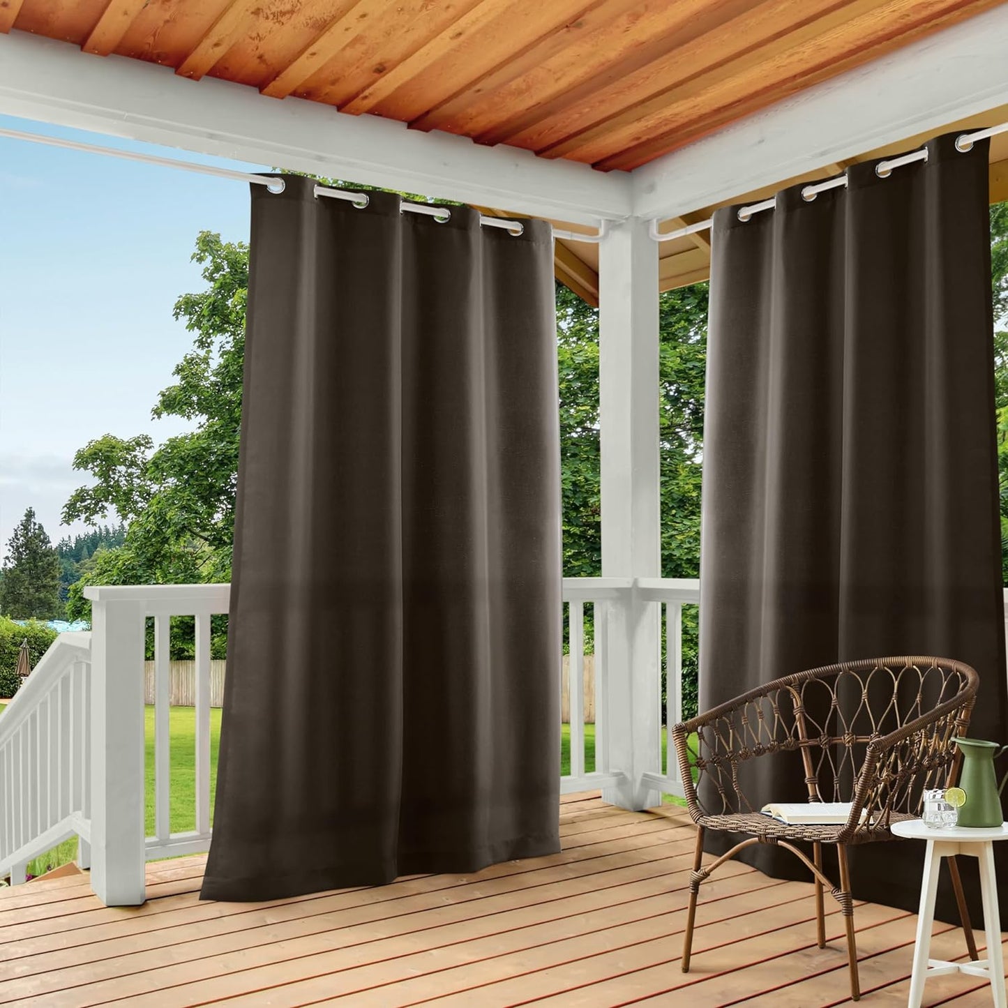 Exclusive Home Cabana Solid Indoor/Outdoor Light Filtering Grommet Top Curtain Panel, 54"X84", Natural, Set of 2  Exclusive Home Curtains Chocolate 54X108 