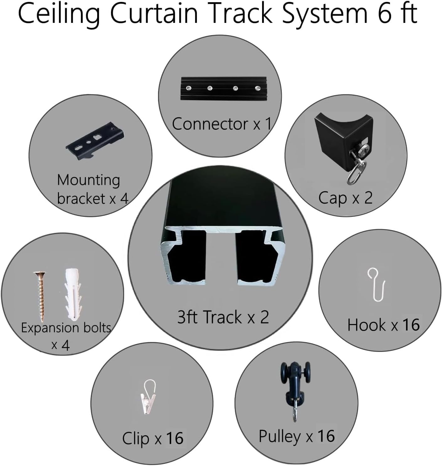 Ceiling Curtain Track, Curtain Track Ceiling Mount, Ceiling Track for Curtains, Room Divider Curtain Track, Curtain Track Ceiling Wall Mount, Curtain Track Rail with Roller Hooks for 3Ft - 6Ft, Black
