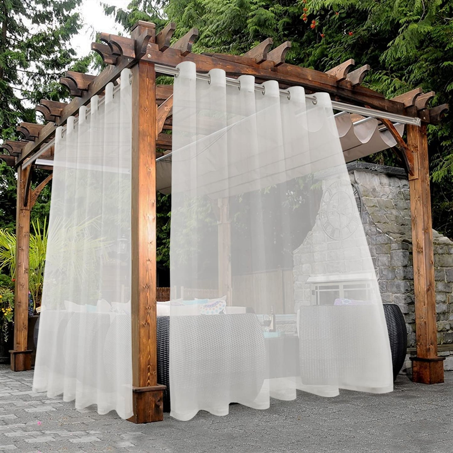 BONZER White Outdoor Sheer Curtains for Patio Waterproof - 2 Panels Grommet Indoor Voile Sheer Curtain for Living Room, Bedroom, Porch, Pergola, Cabana,54 X 84 Inch, White  BONZER Beige 100W X 95L Inch 