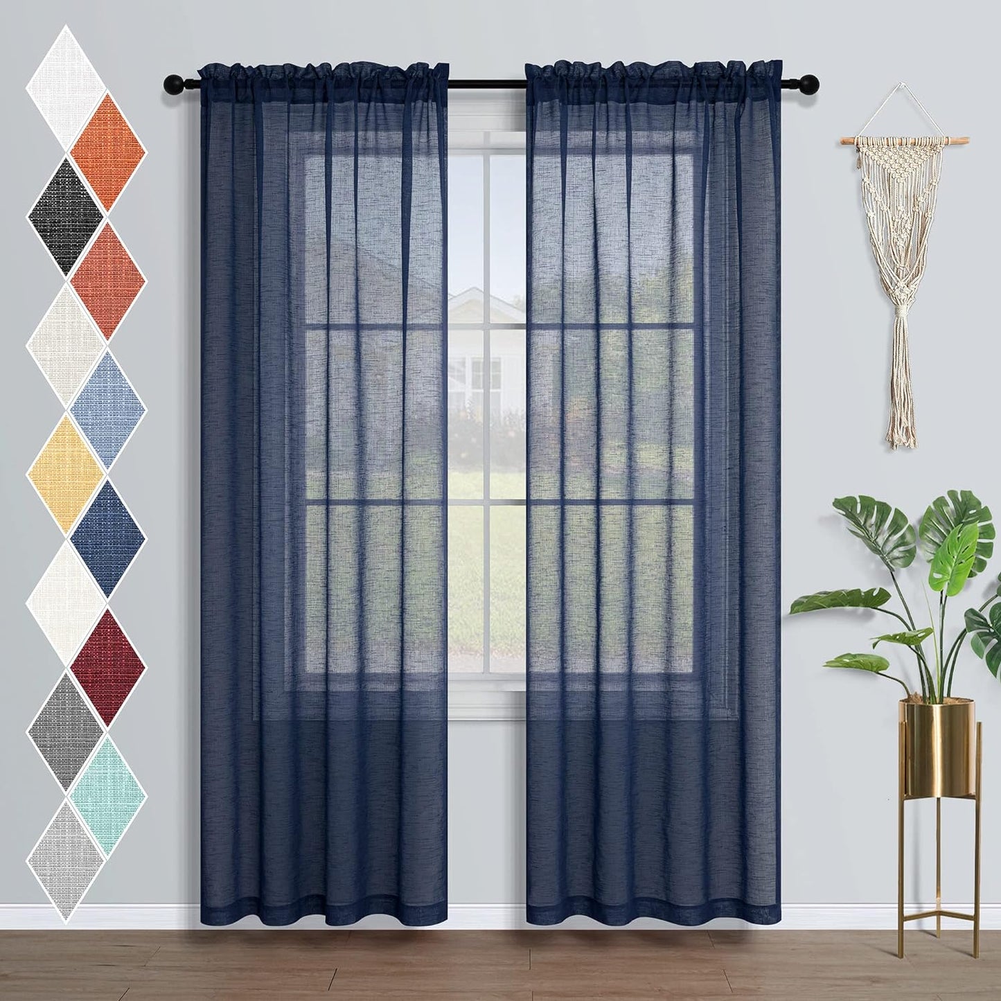 Burnt Orange Sheer Curtains 84 Inch Length for Bedroom 2 Panels Pumpkin Thanksgiving Day Rod Pocket Bohemian Semi Sheer Curtain Rustic Light Filtering Boho Curtains for Living Room 84 Inches Long  MRS.NATURALL TEXTILE Navy Blue 38X84 