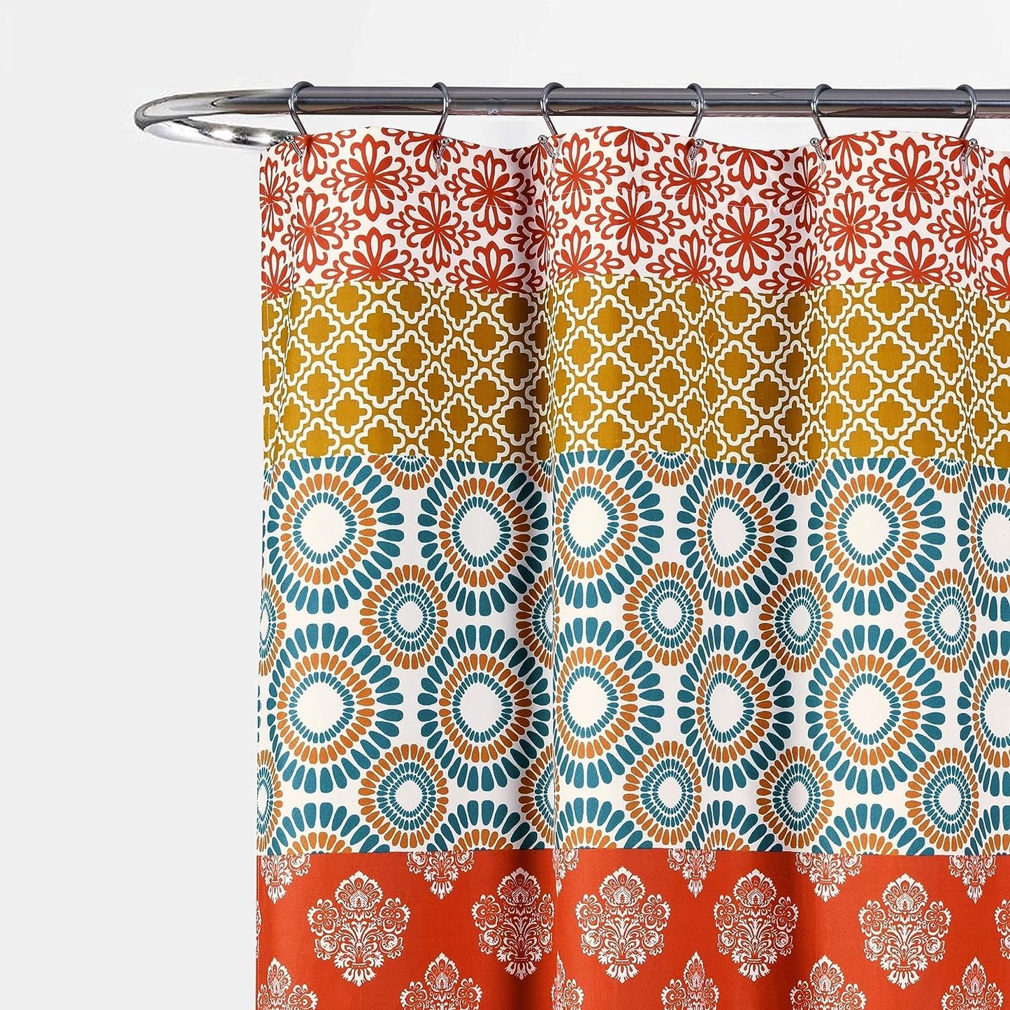 Lush Decor Bohemian Stripe Shower Curtain, 72" W X 72" L, Turquoise & Orange - Enchanting and Bold Colorful Design Perfect for Boho Bathroom Decor