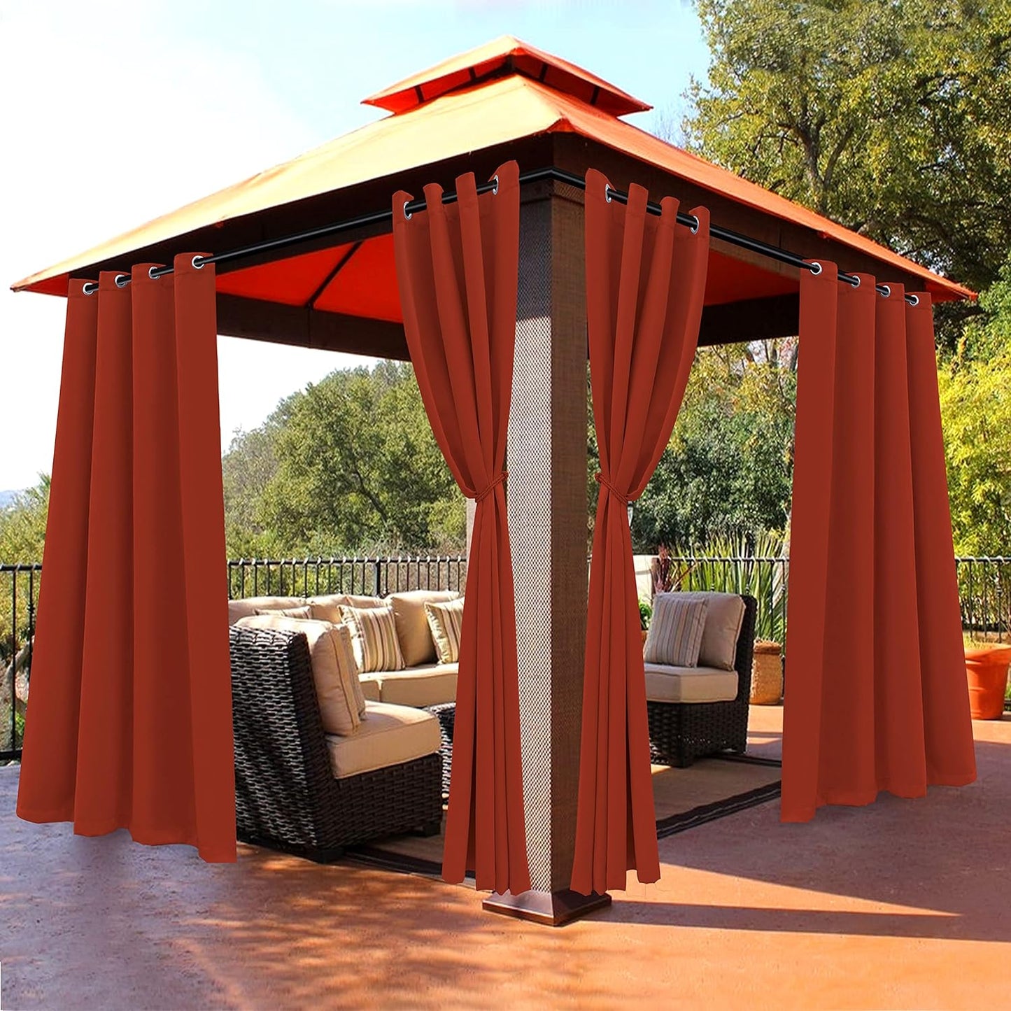 BONZER Outdoor Curtains for Patio Waterproof - Light Blocking Weather Resistant Privacy Grommet Blackout Curtains for Gazebo, Porch, Pergola, Cabana, Deck, Sunroom, 1 Panel, 52W X 84L Inch, Silver  BONZER Orange 52W X 108 Inch 