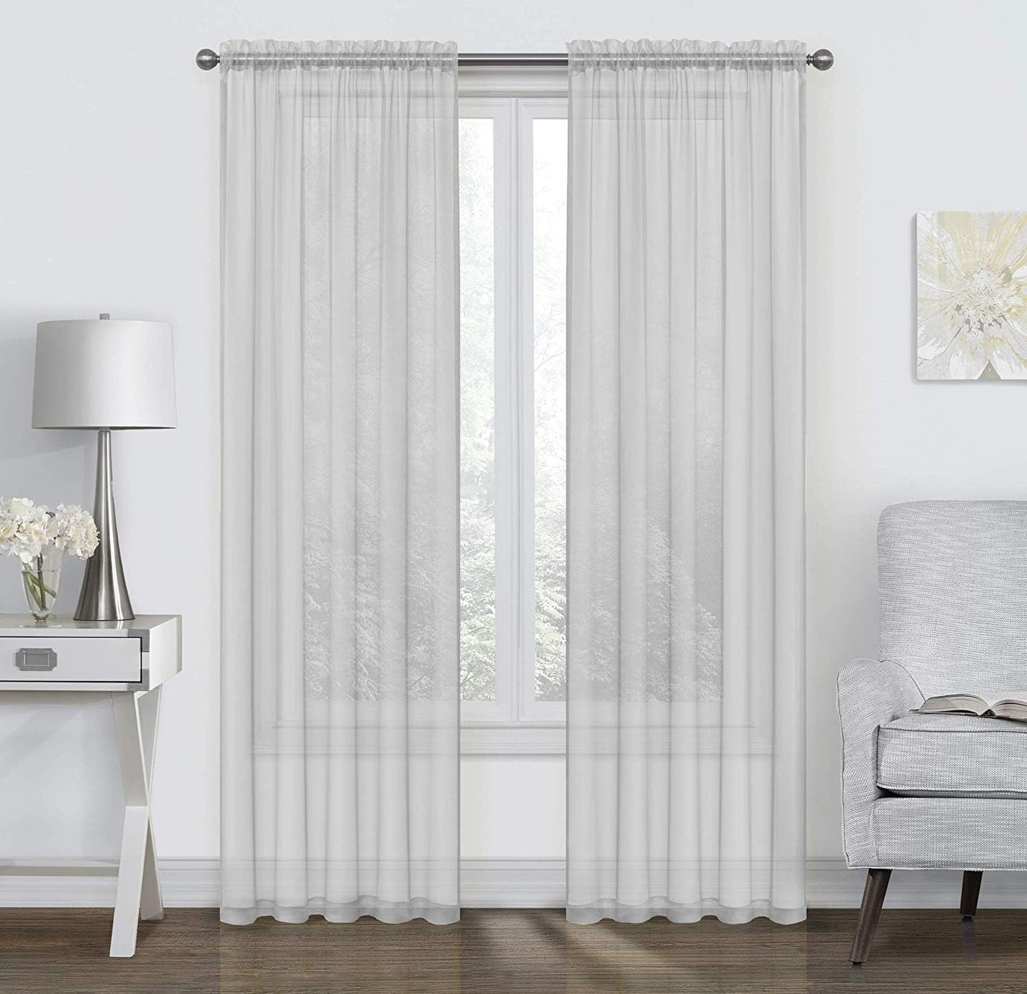 Goodgram 2 Pack: Basic Rod Pocket Sheer Voile Window Curtain Panels - Assorted Colors (White, 84 In. Long)  Goodgram Silver Contemporary 95 In. Long