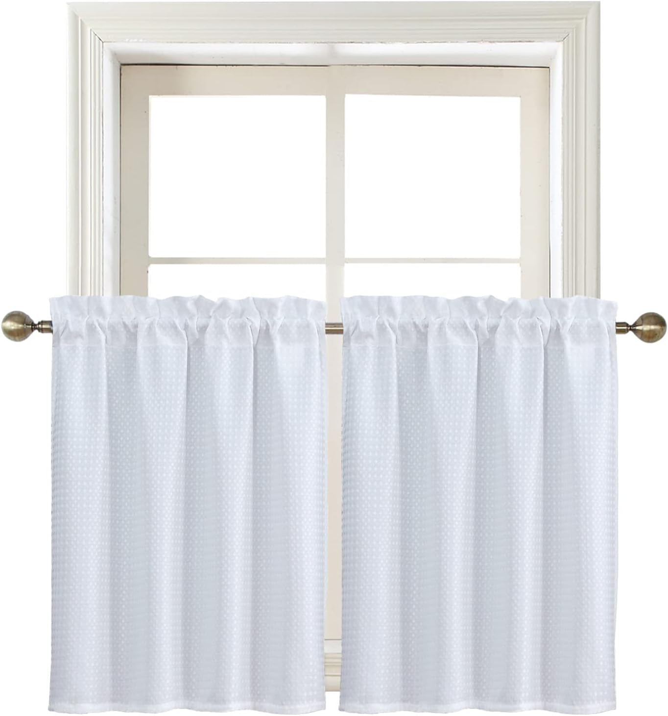 Home Queen White Water Resistant Bathroom Window Curtain, Waffle Textured Half Tier Curtains for Kitchen Cafe, 36" W X 36" L Inches, Set of 2