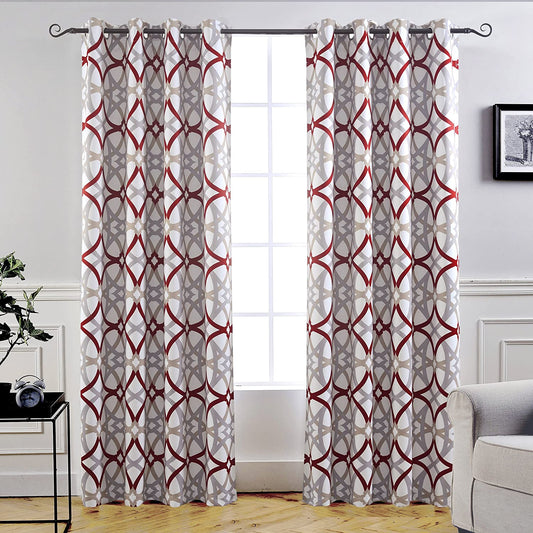 Driftaway Alexander Thermal Blackout Grommet Unlined Window Curtains Spiral Geo Trellis Pattern Set of 2 Panels Each Size 52 Inch by 84 Inch Red and Gray  DriftAway Red/Gray 52"X84" 
