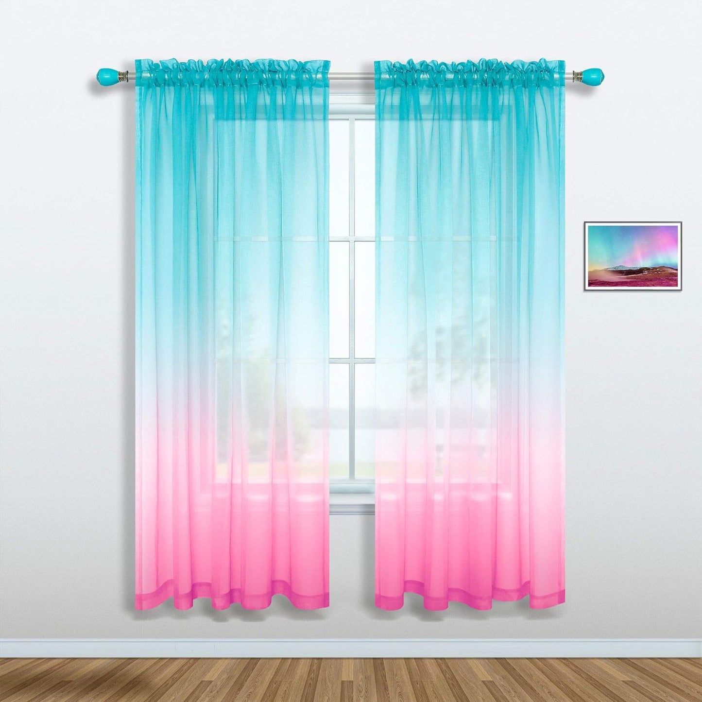 Pink and Purple Curtains for Girls Bedroom Decor Set 1 Single Panel Pocket Window Voile Pastel Sheer Ombre Rainbow Curtain for Kid Room Decoration Teen Princess 63 Inch Length Gradient Lilac Lavender  MRS.NATURALL TEXTILE Green And Pink 52X63 