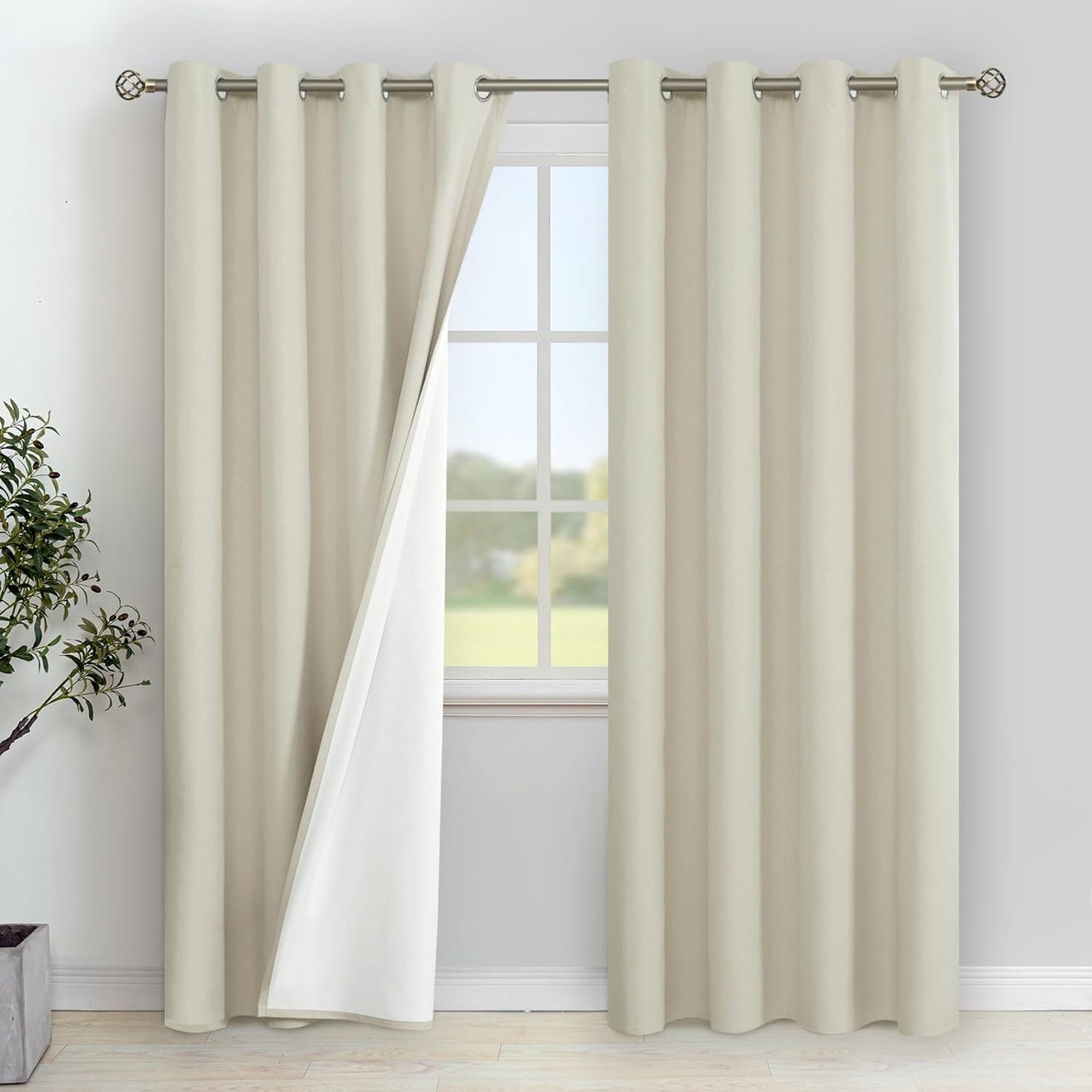 Youngstex Linen Blackout Curtains 63 Inches Long, Grommet Full Room Darkening Linen Window Drapes Thermal Insulated for Living Room Bedroom, 2 Panels, 52 X 63 Inch, Linen  YoungsTex Cream 52W X 84L 