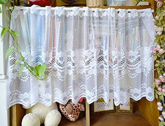 Homey Sheer Embroidered Pink Flowers Leaves Vine Window Treatment Valance Great for Kitchen Bedroom (White, 63X20 Inch)