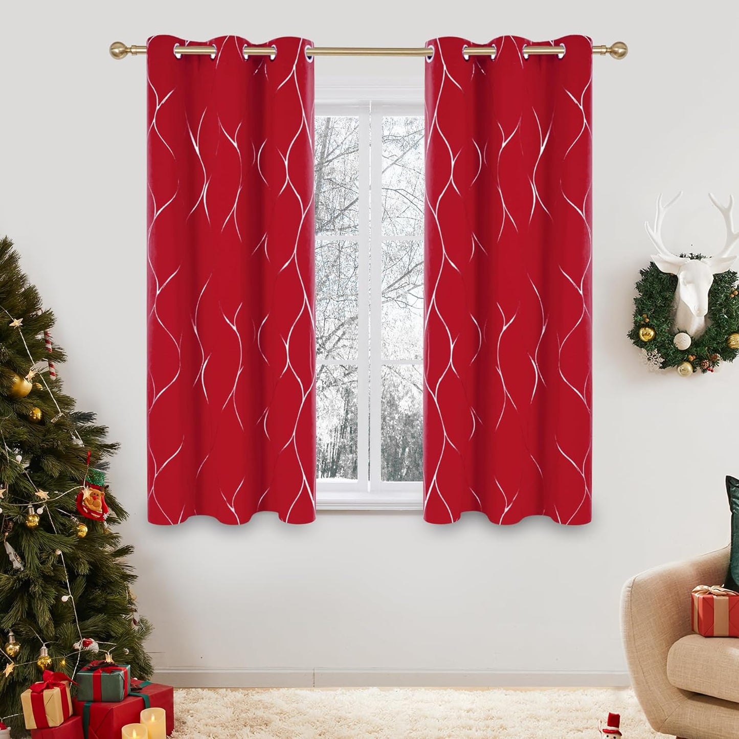 Deconovo Blackout Curtains with Foil Wave Pattern, Grommet Curtain Room Darkening Window Panels, Thermal Insulated Curtain Drapes for Nursery Room (42W X 54L Inch, 2 Panels, Turquoise)  DECONOVO Red W42 X L45 