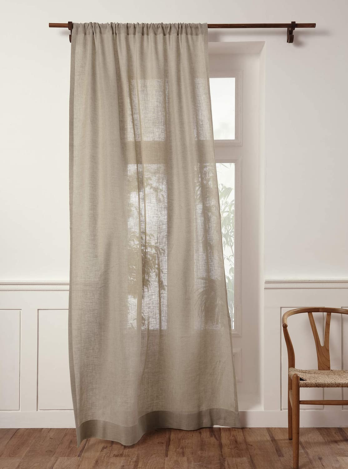 Solino Home Linen Sheer Curtain – 52 X 45 Inch Light Natural Rod Pocket Window Panel – 100% Pure Natural Fabric Curtain for Living Room, Indoor, Outdoor – Handcrafted from European Flax  Solino Home Natural 52 X 63 Inch 