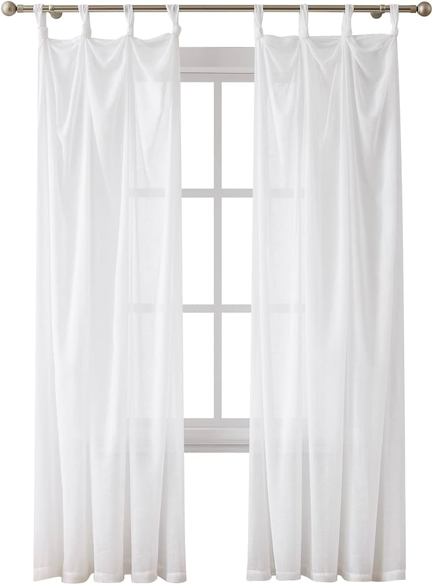 Indigo Ink - Window Curtain, Gauzy Knotted Tie Top Sheer Curtain Panel, Boho Home Decor (Mia White, 70" X 95")  Victoria Classics   