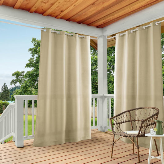 Exclusive Home Cabana Solid Indoor/Outdoor Light Filtering Grommet Top Curtain Panel, 54"X84", Natural, Set of 2  Exclusive Home Curtains Natural 54X108 