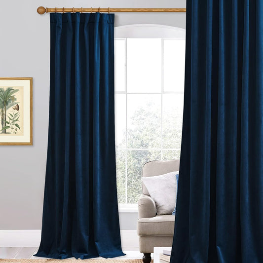 Stangh Navy Blue Velvet Curtains 96 Inches Long for Living Room, Luxury Blackout Sliding Door Curtains Thermal Insulated Window Drapes for Bedroom, W52 X L96 Inches, 1 Panel  StangH Navy Blue W52 X L108 