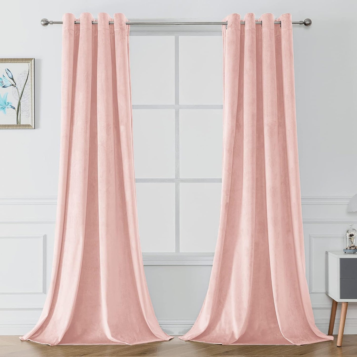 Victree Velvet Curtains for Bedroom, Blackout Curtains 52 X 84 Inch Length - Room Darkening Sun Light Blocking Grommet Window Drapes for Living Room, 2 Panels, Navy  Victree Pink 52 X 108 Inches 