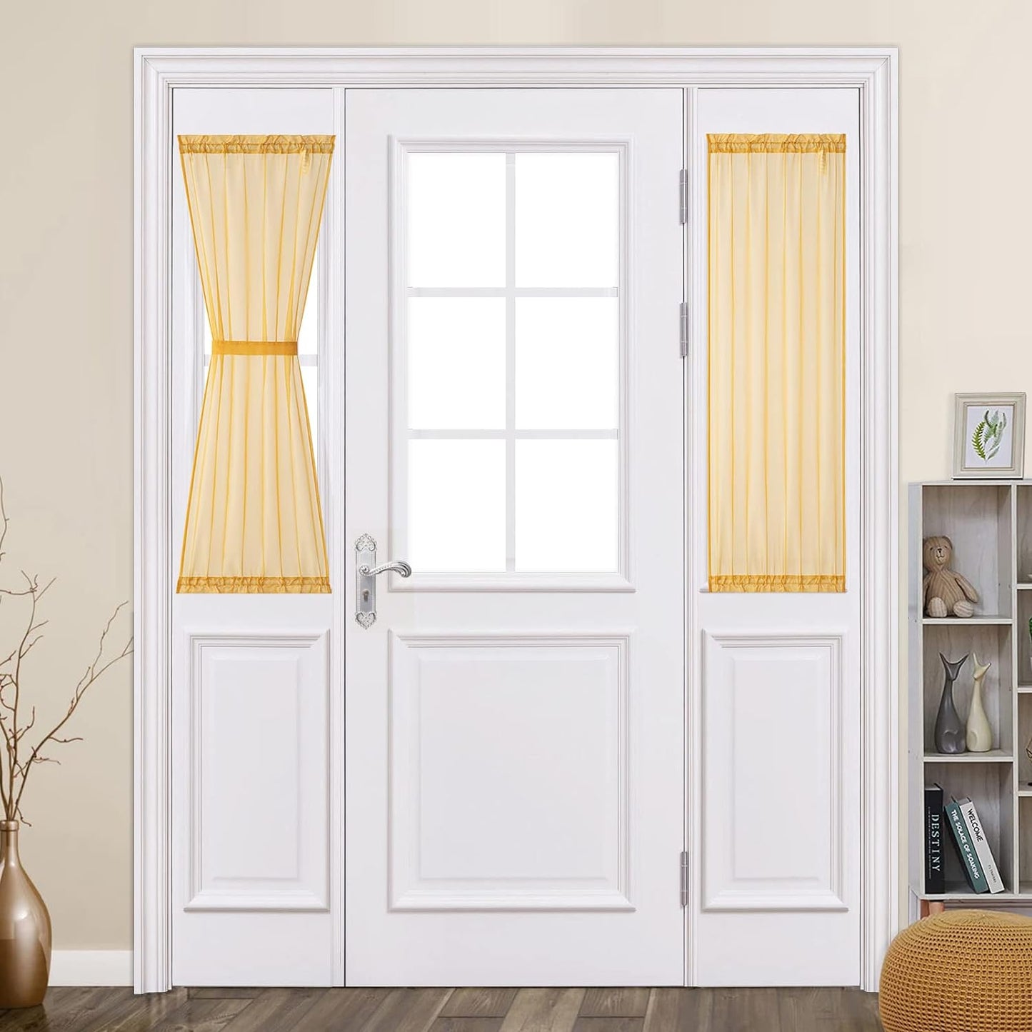 MIULEE French Door Sheer Curtains for Front Back Patio Glass Door Light Filtering Window Treatment with 2 Tiebacks 54 Wide and 72 Inches Length, White, Set of 2  MIULEE Gold 25"W X 40"L 