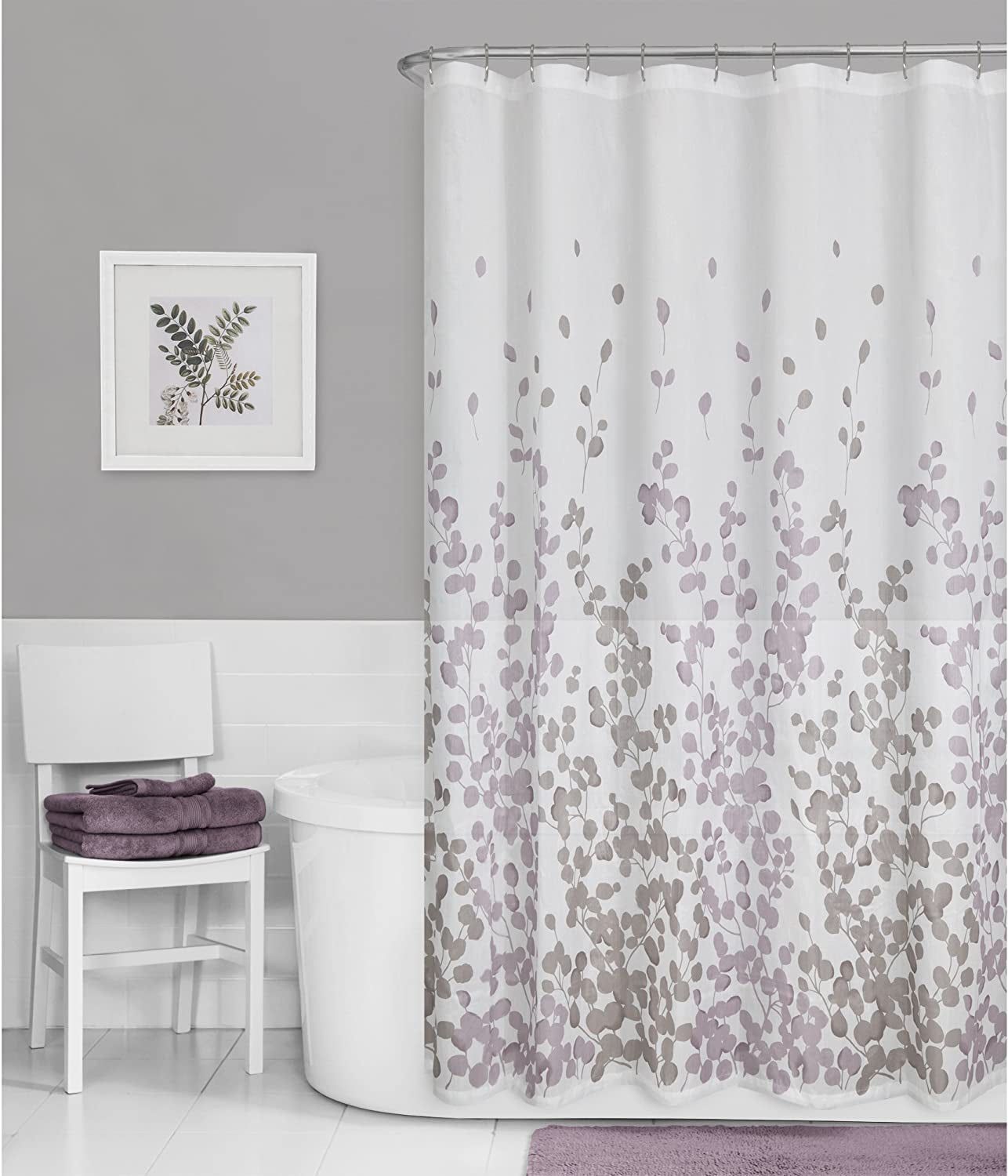 Maytex Sylvia Printed Faux Silk Fabric Shower Curtain, Purple, 70 X 72 Inches