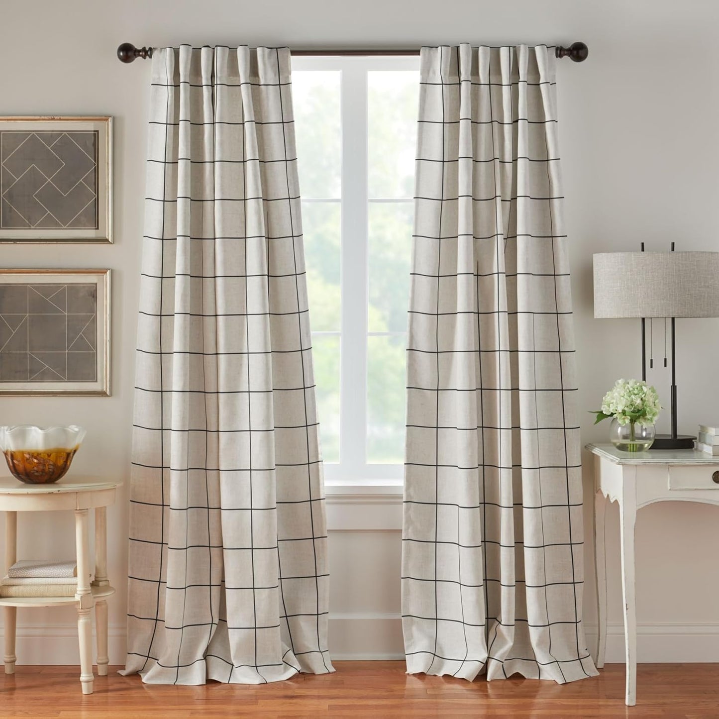 Elrene Home Fashions Brighton Windowpane Plaid Blackout Window Curtain, Living Room and Bedroom Drape with Rod Pocket Tabs, 52" X 95", Grey, 1 Panel  Elrene Home Fashions Black 52 In X 95 In 